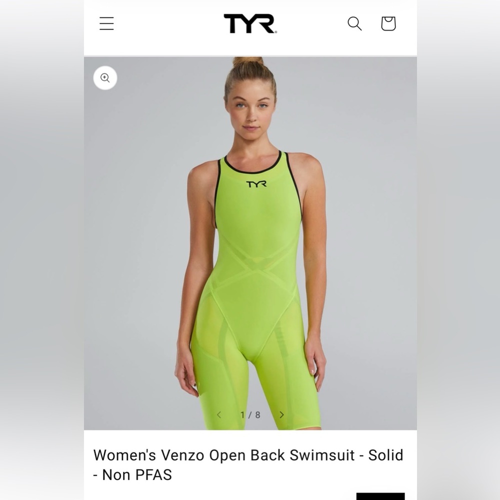 TYR Women's Venzo Open Back Tech suit Swimsuit - Neon Green